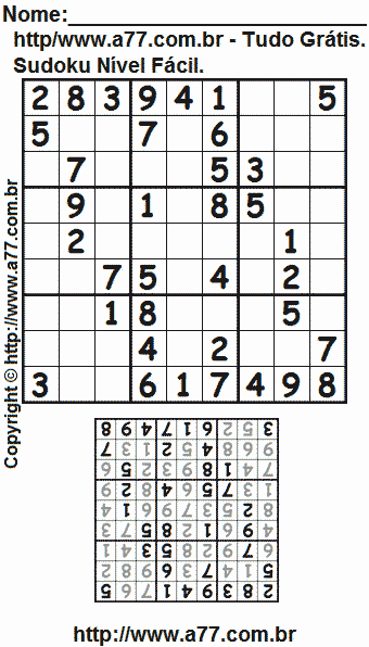 Jogo Sudoku Para Imprimir Com Respostas. Jogo Nº 451.