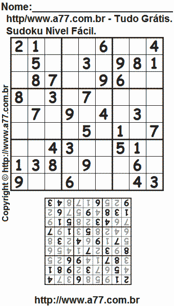 Jogo Sudoku Nível Fácil Para Imprimir Com Respostas