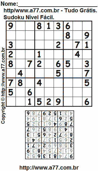 Jogo Sudoku Nível Fácil Para Impressão Com Respostas