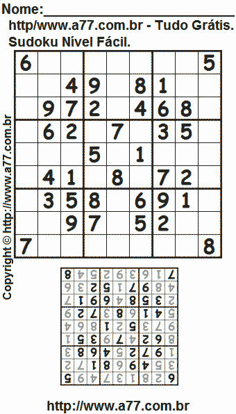 Jogo Sudoku Nível Fácil Para Impressão Com Respostas