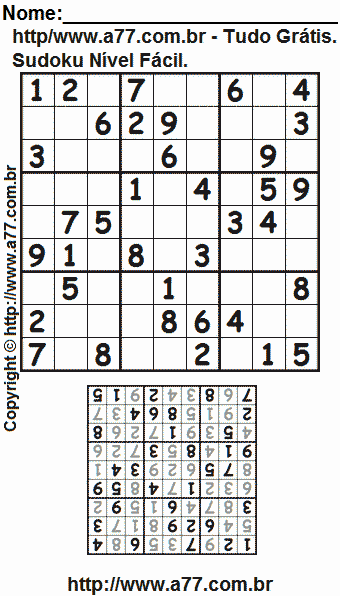 Passatempo de Sudoku Para Imprimir Com Resposta