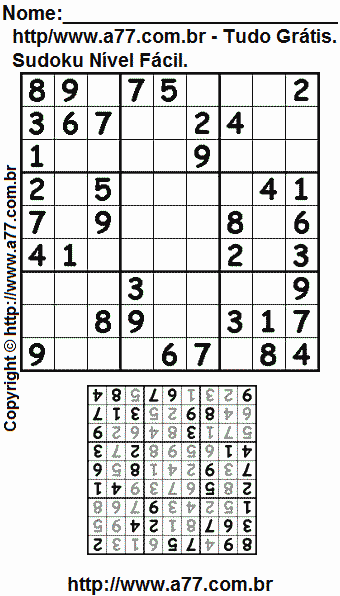 Jogo de Sudoku Para Impressão Com Respostas