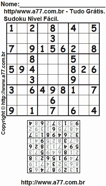 Passatempo de Sudoku Para Impressão Com Respostas