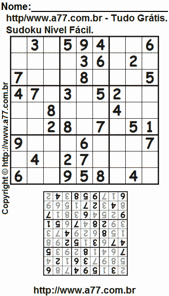 Jogo de Sudoku Para Impressão Com Respostas