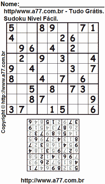 Jogo Sudoku Para Imprimir Com Resposta