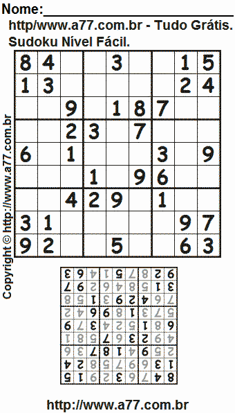 Jogo Sudoku Para Impressão Com Respostas