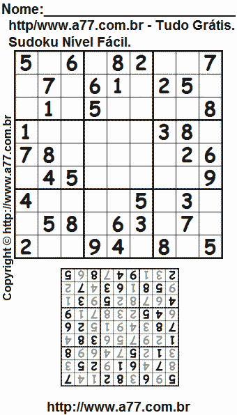Jogo Sudoku Para Imprimir Com Respostas. Jogo Nº 451.