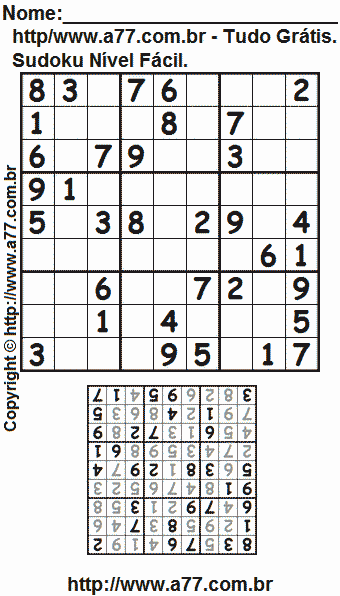 Jogo Sudoku Nível Fácil Para Imprimir Com Resposta