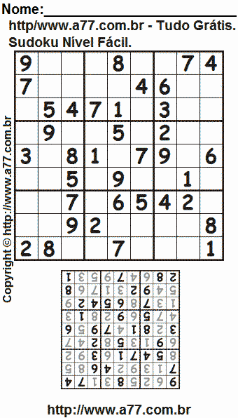 Jogo Sudoku Nível Fácil Para Impressão Com Respostas