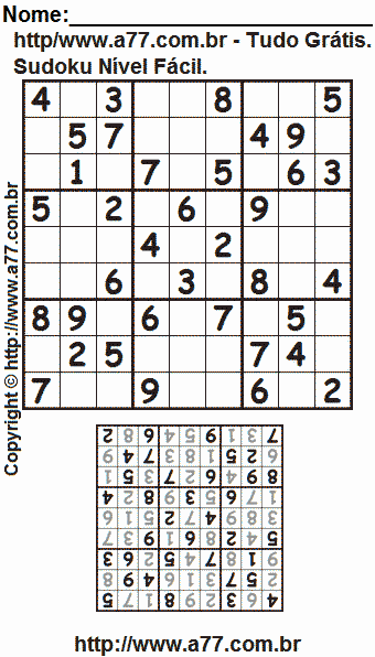 Passatempo Sudoku Nível Fácil Para Imprimir Com Resposta