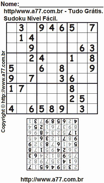 Passatempo Sudoku Nível Fácil Para Impressão Com Respostas