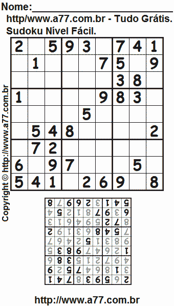 Passatempo Sudoku Nível Fácil Para Impressão Com Respostas