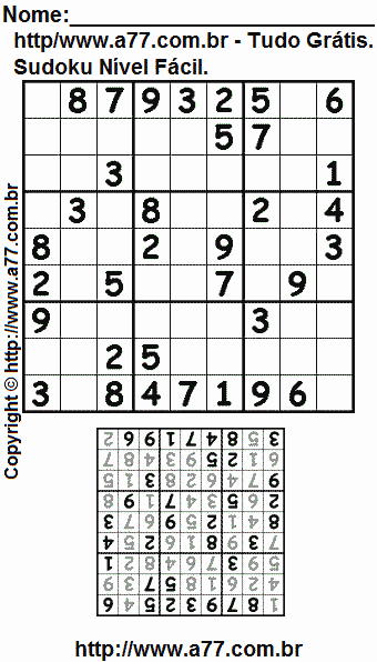 Passatempo Fácil de Sudoku Para Imprimir