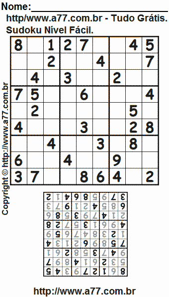 Passatempo Fácil de Sudoku Para Impressão