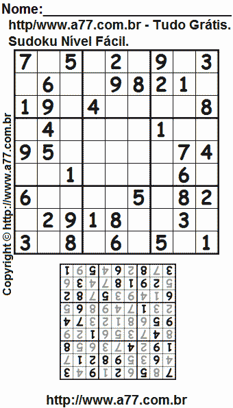 Sudoku Para Imprimir Nível Fácil