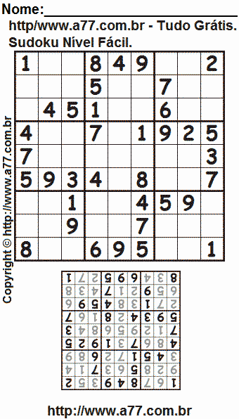 Jogo Sudoku Nível Fácil Para Impressão Com Respostas