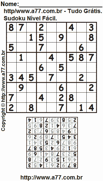 Sudoku Para Impressão Nível Fácil