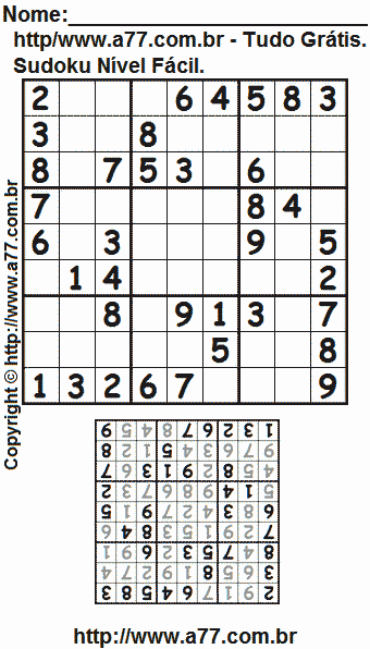 Sudoku Grátis Para Impressão Nível Fácil