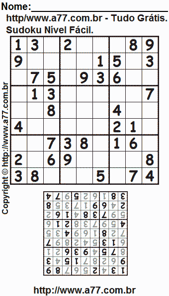 Passatempo de Sudoku Para Imprimir Com Respostas