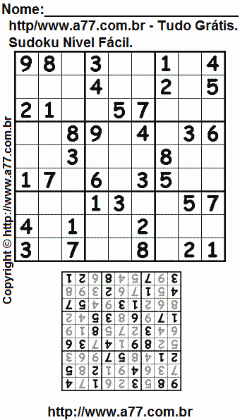 Passatempo de Sudoku Para Imprimir Com Resposta