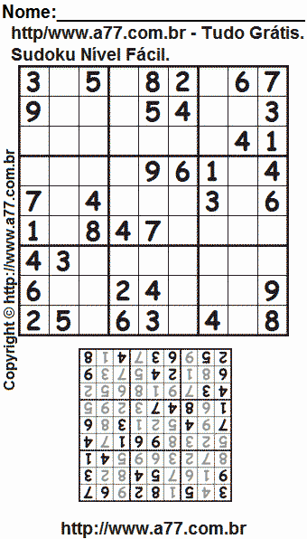 Passatempo de Sudoku Para Impressão Com Respostas