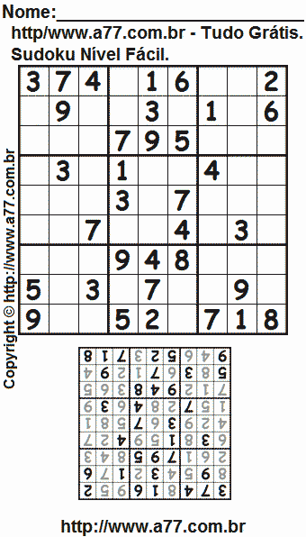 Sudoku Para Impressão Grátis Nível Fácil