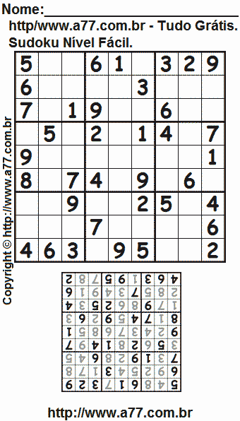 Sudoku Para Imprimir Fácil Com Respostas