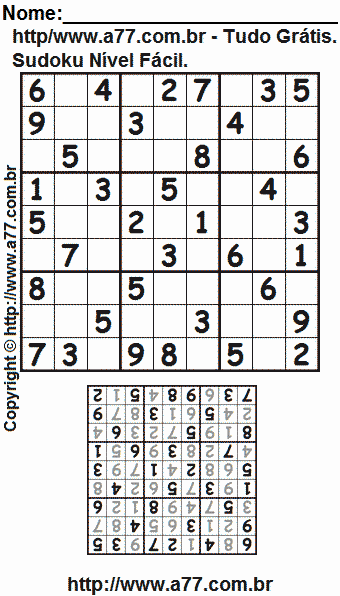 Sudoku Para Imprimir Fácil Com Resposta