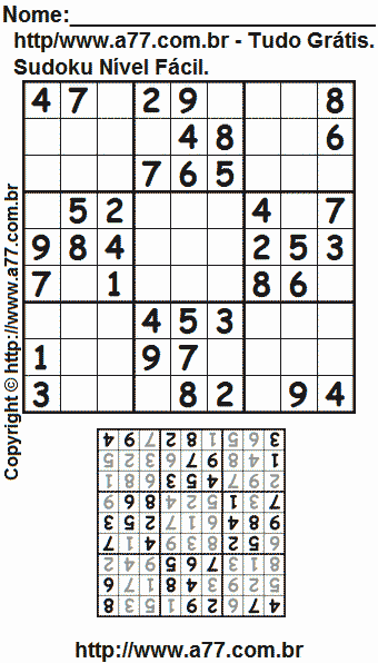 Sudoku Nível Fácil Para Imprimir