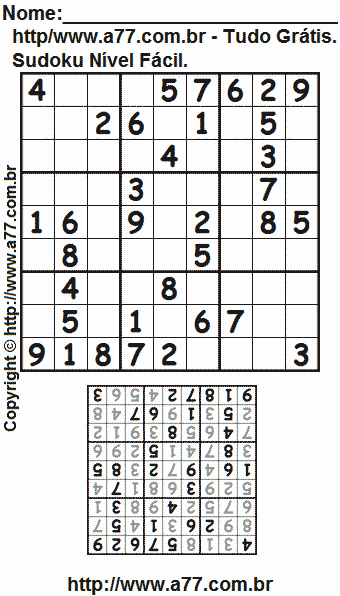 Passatempo Sudoku Nível Fácil Para Imprimir Com Respostas