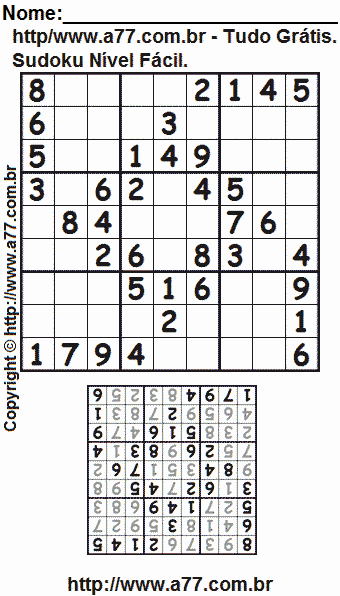 Sudoku Fácil Para Imprimir Com Resposta