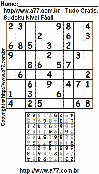 Passatempo Sudoku Nível Fácil Para Imprimir Com Resposta