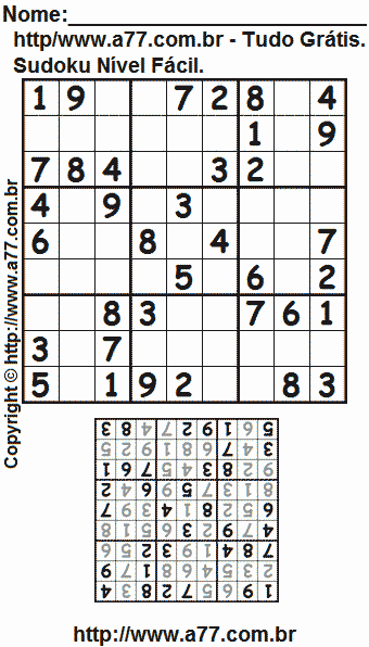 Passatempo Sudoku Nível Fácil Para Impressão Com Respostas