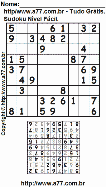 Passatempo Sudoku Nível Fácil Para Impressão Com Respostas