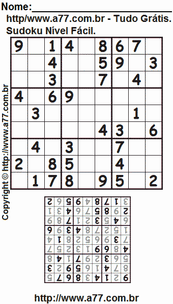 Passatempo Fácil de Sudoku Para Imprimir