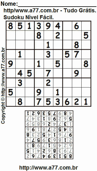 Passatempo Fácil de Sudoku Para Impressão