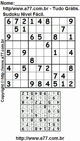 Sudoku Para Imprimir Nível Fácil