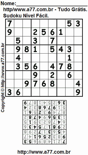 Jogo de Sudoku Para Imprimir Com Resposta