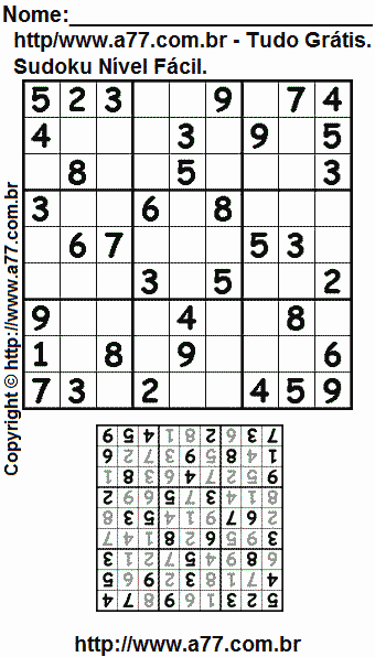 Jogo de Sudoku Para Impressão Com Respostas