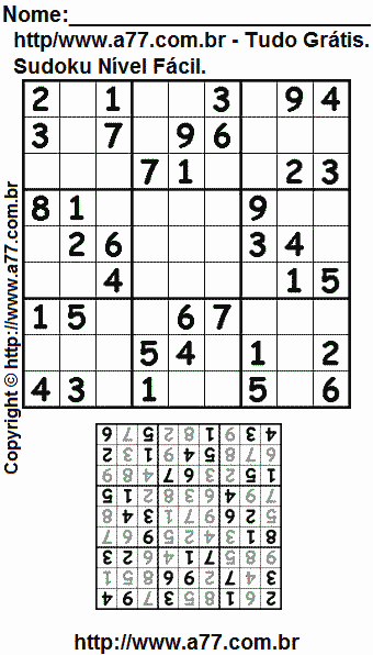 Jogo de Sudoku Para Impressão Com Respostas