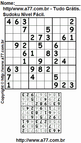 Jogo Sudoku Para Imprimir Com Respostas