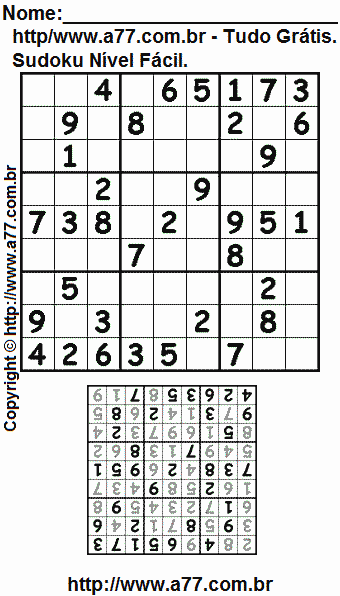 Jogo Sudoku Para Imprimir Com Resposta