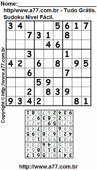 Jogo Sudoku Para Impressão Com Respostas