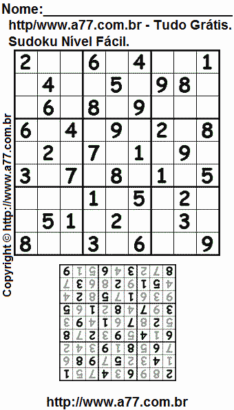 Jogo Sudoku Para Impressão Com Respostas