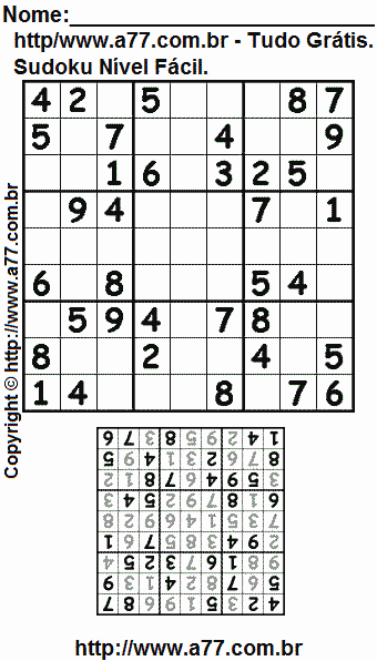 Jogo Sudoku Nível Fácil Para Imprimir Com Respostas