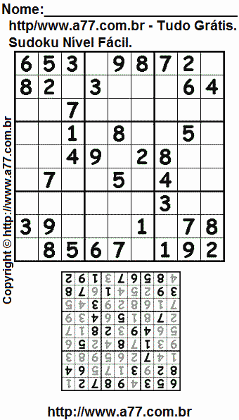 Jogo Sudoku Nível Fácil Para Impressão Com Respostas