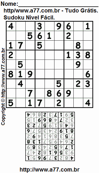 Jogo Sudoku Nível Fácil Para Impressão Com Respostas