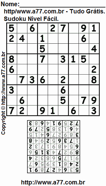 Passatempo de Sudoku Para Imprimir Com Respostas