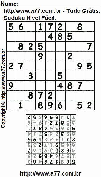 Sudoku Para Impressão Nível Fácil