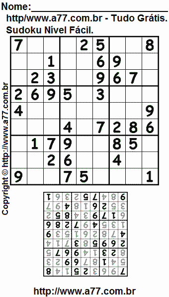 Sudoku Grátis Para Imprimir Nível Fácil